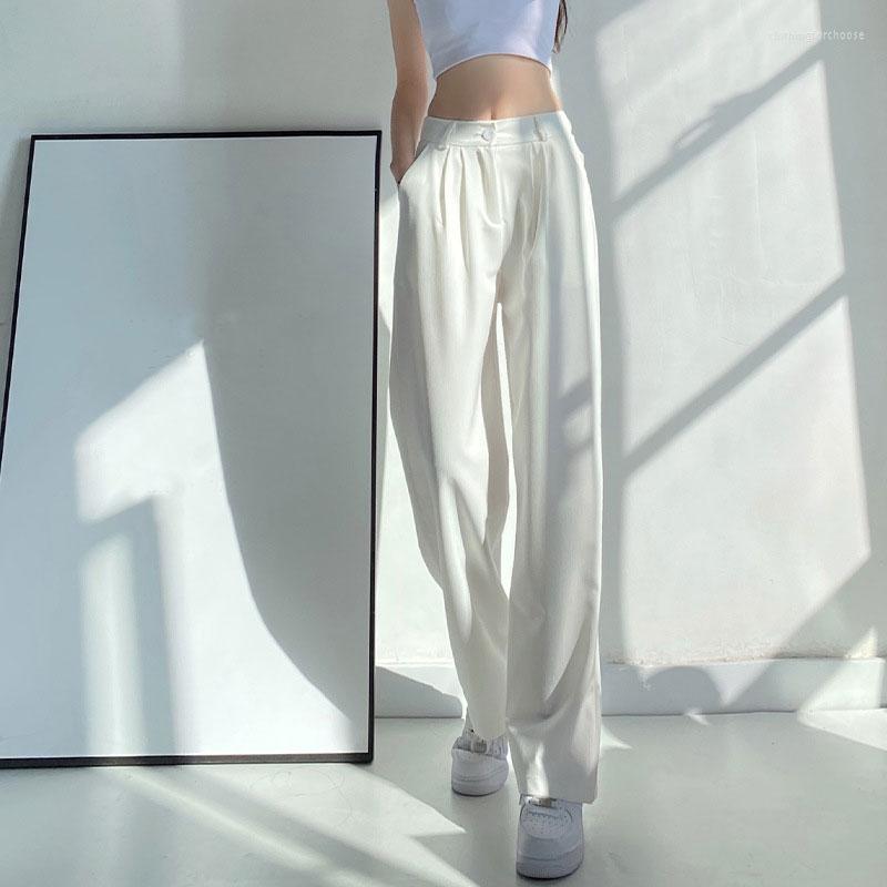 

Women' Pants 2023 Summer Women High Waist Casual Loose Suit Long Trousers Femme Straight White/Black/Gray Streetwear