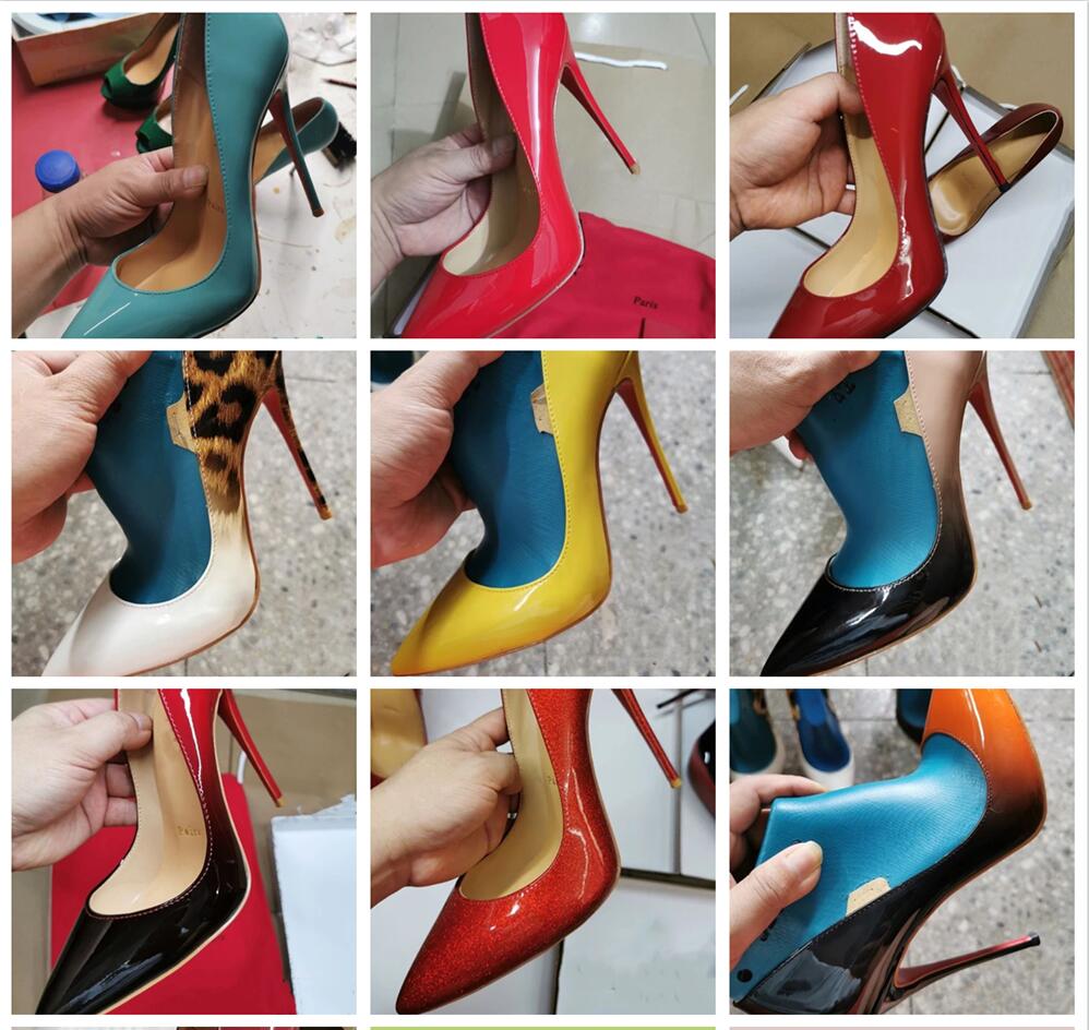 

High quality Dress Shoes Red High Kate Heels Bottom Luxury women Designer Back Patent leather Sandals Pointed Red toes sole 6cm 8cm 10cm 12cm heels Pumps Free shipping, Purple