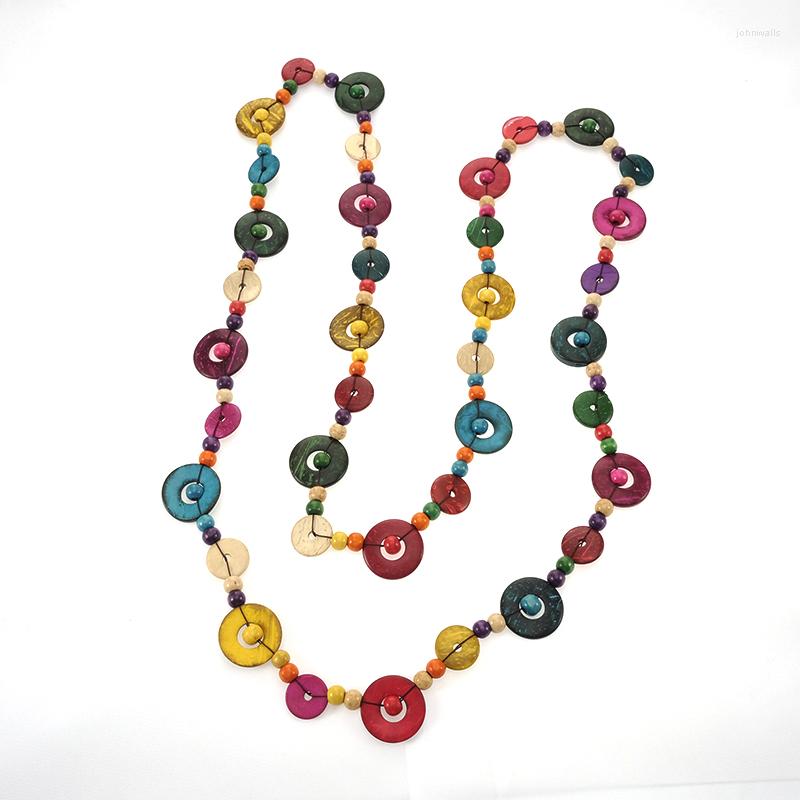 

Chains Est Handmade Fashion Vintage Long Colorful Wood Beads Pendants Necklaces For Women Jewelry Accessory