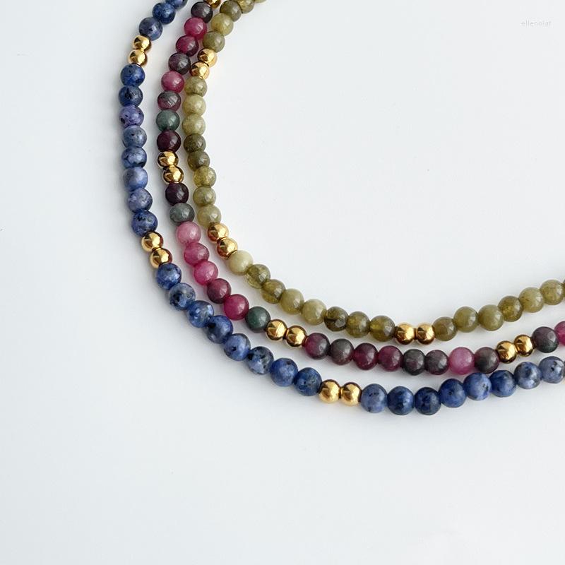 

Chains Natural Stone Beaded Necklace Female Titanium Steel French Pastoral Blue Green Fashion Clavicle Chain For Women Neck Jewelry