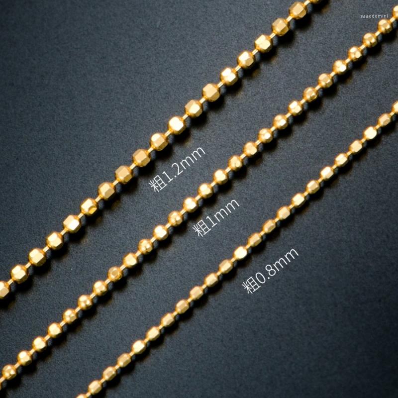 

Chains Au750 Real 18K Yellow Gold Rose Chain Neckalce For Women Female 1.1mm Carved Beaded Choker Necklaces Gift