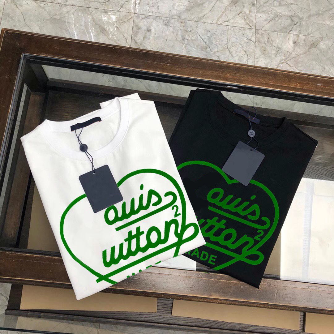

2023 Summer Trendy New Personalized Heart-Shaped Letter Print Short-Sleeve T-shirt Casual All-Match Cotton round Neck Top, White