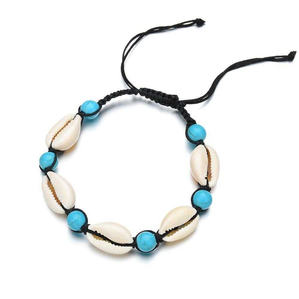 

Accessories Ocean Style Turquoise Beads Friendship Bracelet Woven Shell Anklet For Women