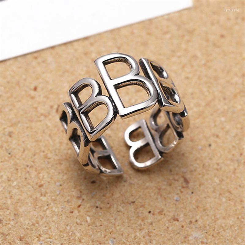

Cluster Rings Korean Style Vintage Letters B Steampunk Finger Wide Big Tibetan Silver Accessories For Women Jewelry Girls