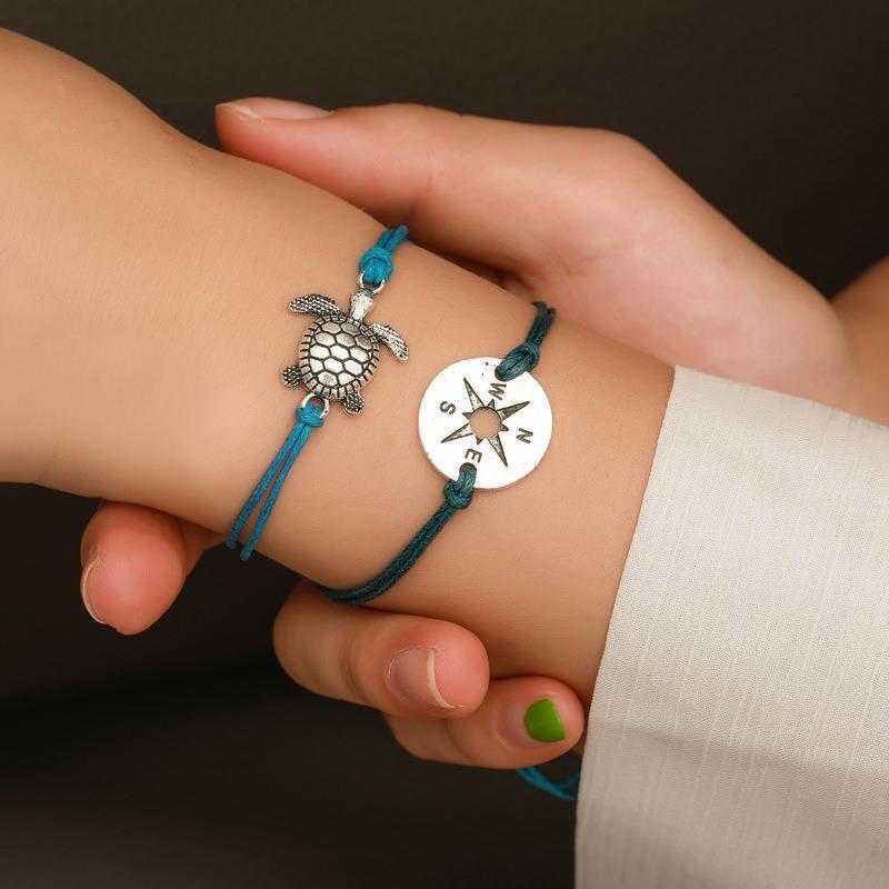 

Foot Ornaments Retro Simple Cord Bracelet Anklet Creative Compass Turtle Two Piece