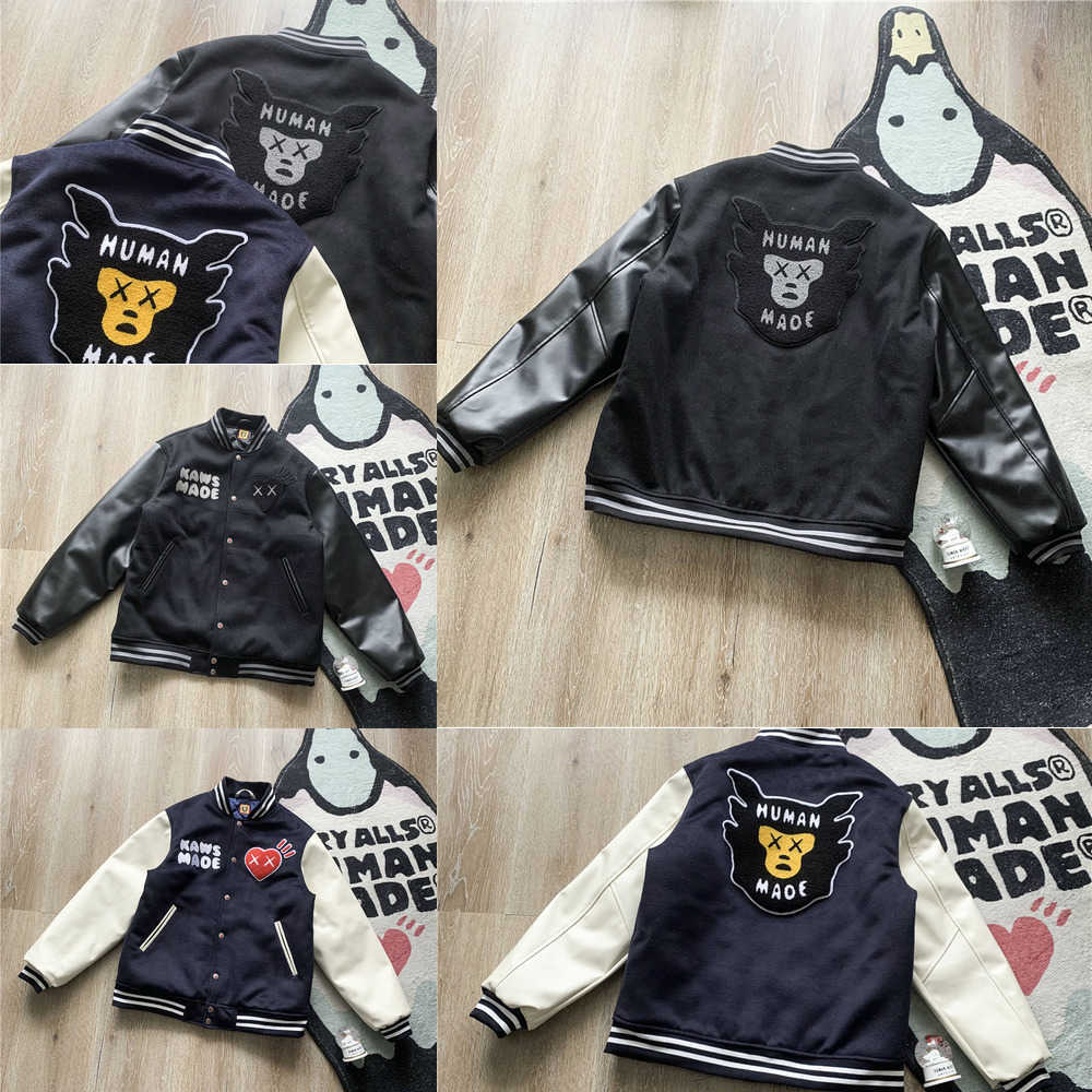 

Made Jacket Men's Varsity Jackets Human Sheep Embroidery Leather Sleeve Men's Women's Baseball Jacket 1TOK