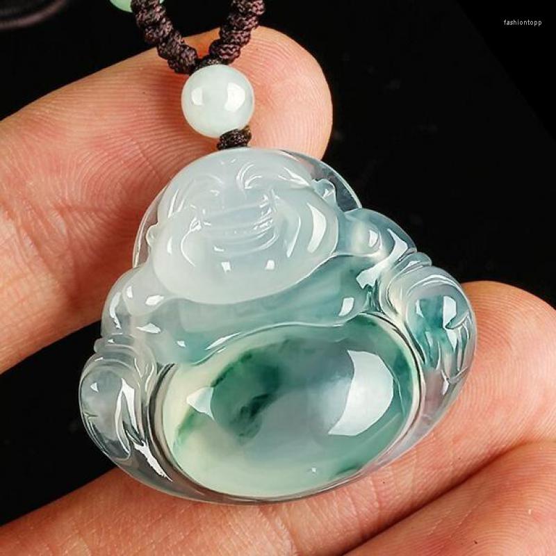 

Pendant Necklaces Real Burma Jadeite Buddha Feng Shui Charm Necklace Men Women Myanmar Emerald Jades Stone Statue Lucky Amulet Gift