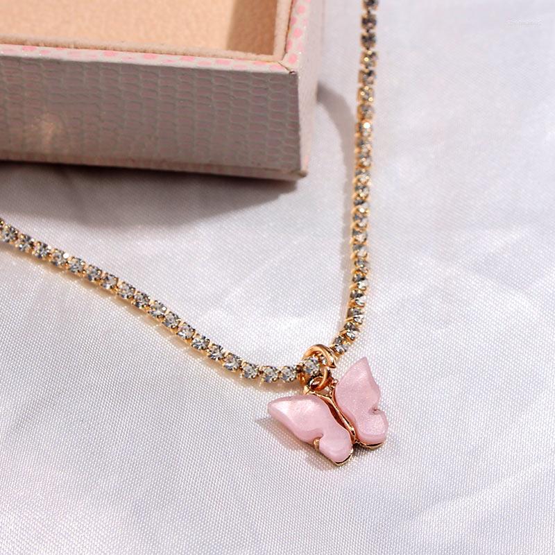 

Chains Flatfoosie 2023 Fashion Crystal Gold Color Chain Choker Necklace Cute Butterfly Insect Pendant Romantic Sweet Jewelry
