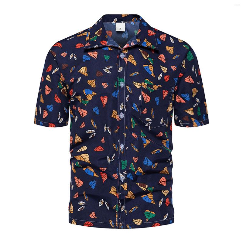

Men's Casual Shirts Shirt Men Men's Fashion Top Turn-Down Collar Button Spring Summer Pocket Blouse Beach Short Sleeved Tees, Navy