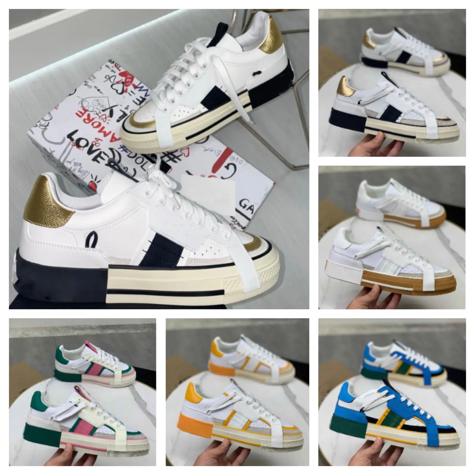 With Box Designer Shoes Fashion Luxury Calfskin Zero Custom Sneakers Shoes Men's Red Sports Lace Up Trainers Technical Nappa Portofino C cjn
