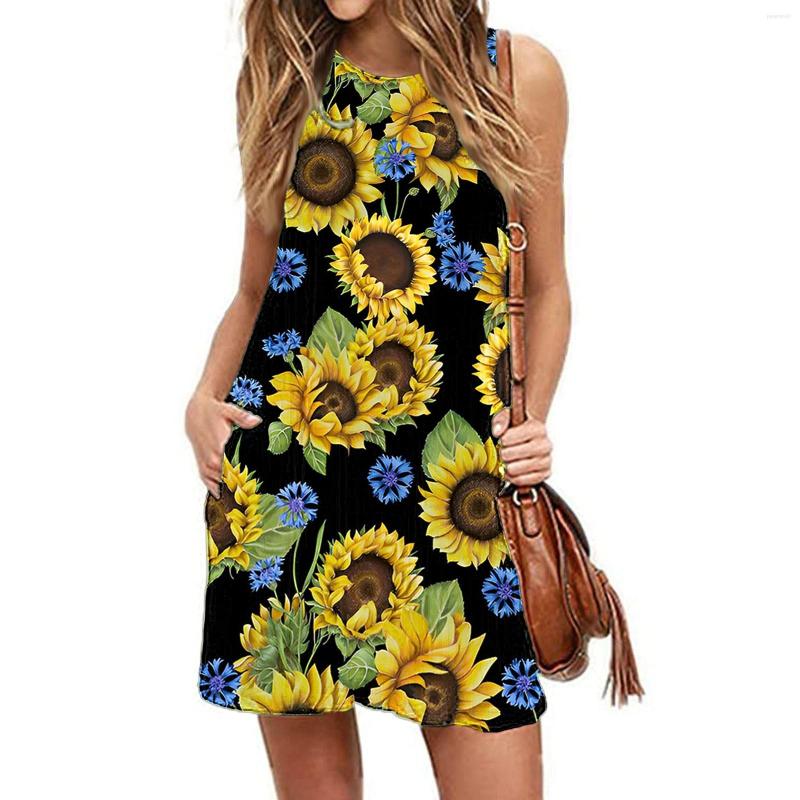 

Casual Dresses Sunfloral Dress Women Fashion Bohemian Beach Party Evening Sexy Tank Sundress Sleeveless Mini Summer 2023, A-blue