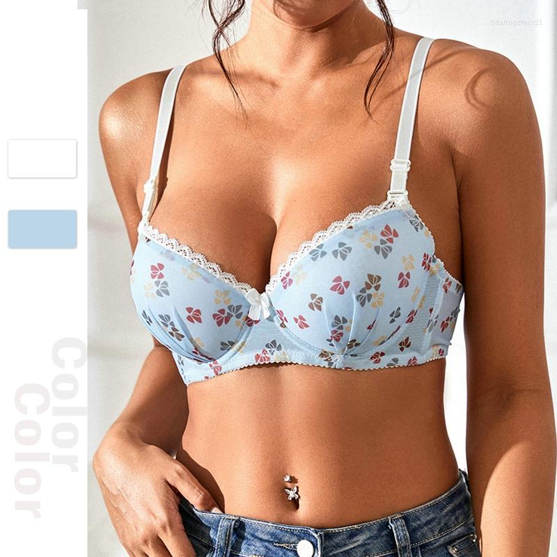 

Bras Comfortable And Fashionable Gathering Adjusting Bra Sexy Women'S Underwear Steel Ring Fashion Print Push Up
