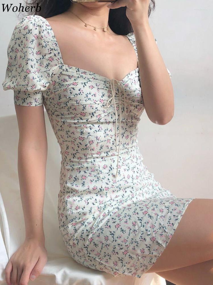 

Party Dresses Woherb Summer Dress Women Floral Square Collar Puff Sleeve Robe Vestido Femme Ruffles Tunic Mini 2023 Vestidos De Mujer, Purple