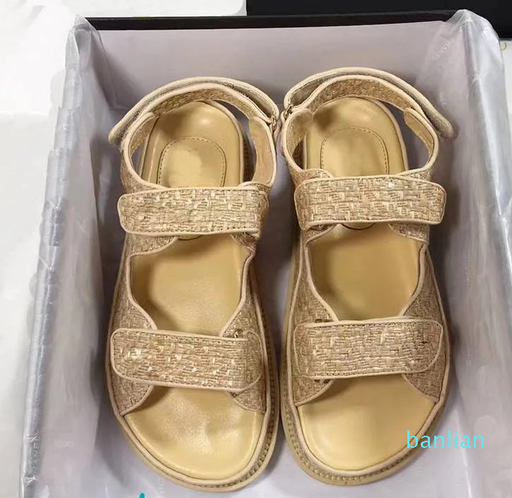 

Designer Women Sandals Womens Slides Crystal Calf leather Casual shoes Platform Summer Beach Slipper 35-42 With box, 11