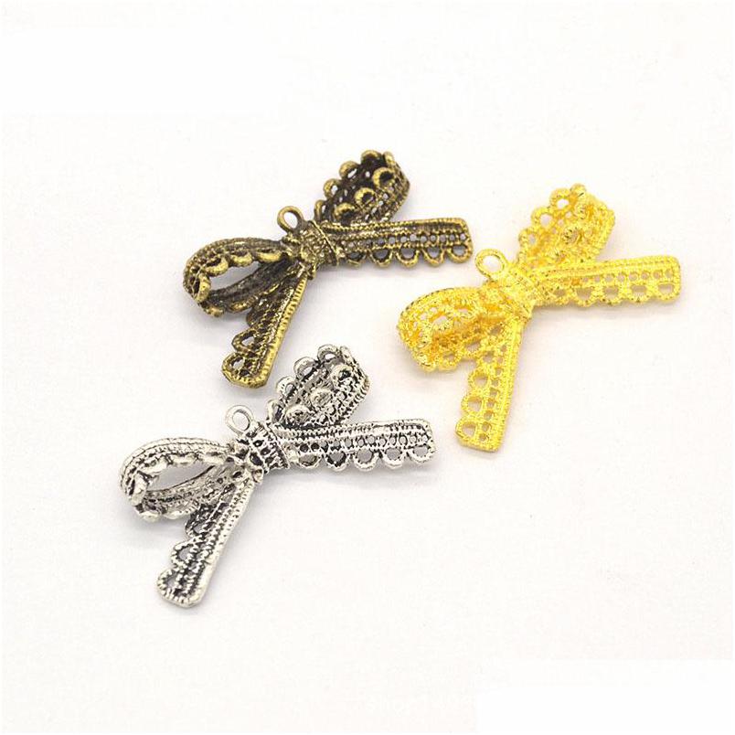 

Charms 100Pcs43X22Mm Bowknot Pendant Antique Sier Bronze Gold Charm Pendants Diy Findings Jewelry Making Drop Delivery Components Dhkuv