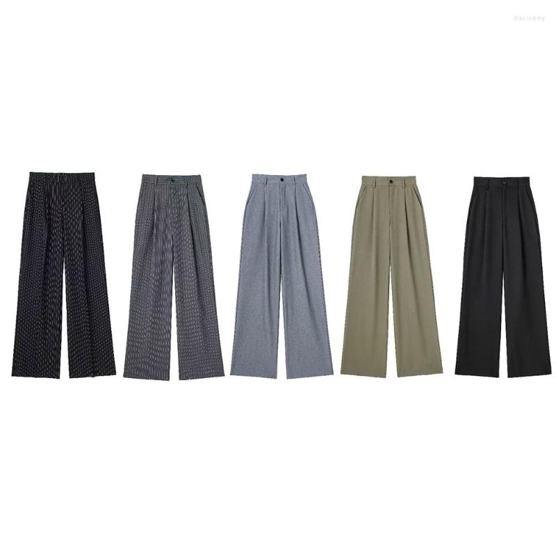 

Women's Pants PB&ZA Women's 2023 Spring Wide Leg Vintage Casual Trousers High Waist Floor-Length Oversized Female Clothing 7102528, Black