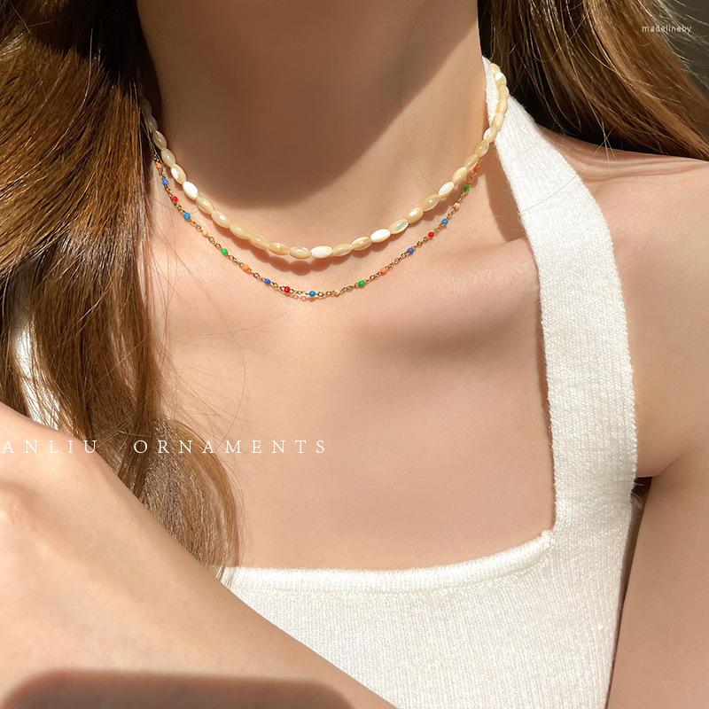 

Chains Necklaces For Women Pearl Chain Bead Candy Korean Colorful Beads Temperament Fashion Jewelry 2023
