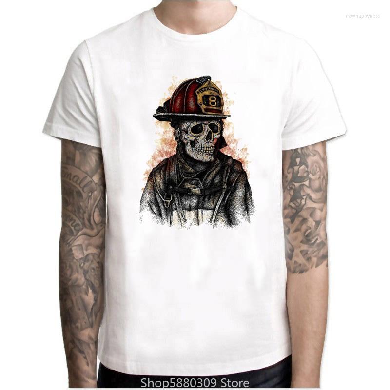 

Men's T Shirts 2023 Est Fashion Men T-Shirt Personality Skull Firefighters Printing O-Neck Shirt Novelty Tops Tees Camisetas Hombre, White