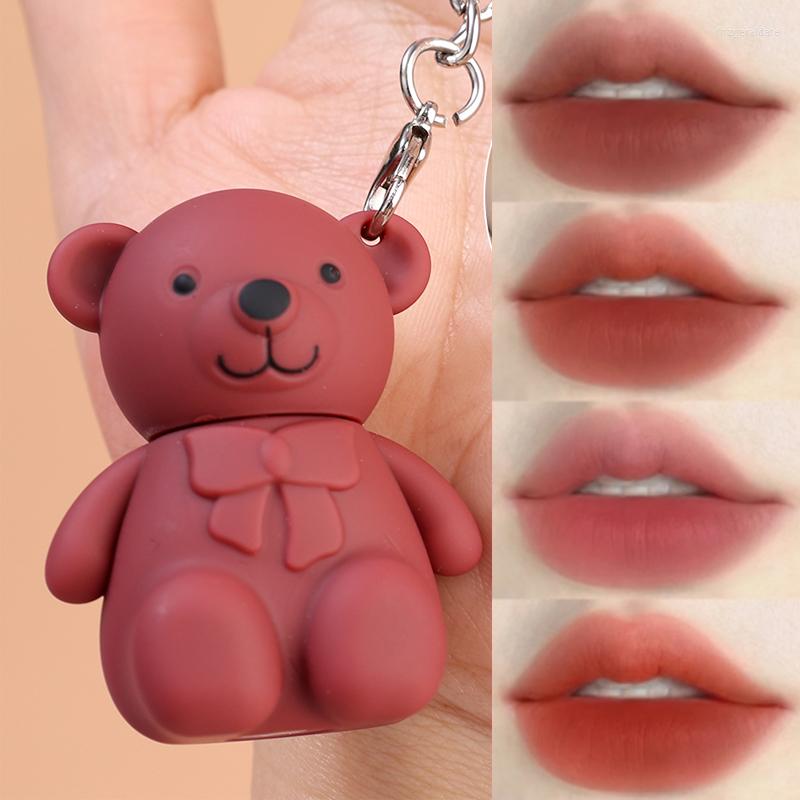 

Lip Gloss 6 Color Cute Bear Keychain Matte Mud Velvet Mist Face Nude Liquid Lipstick Long Lasting Waterproof Cosmetics, 05