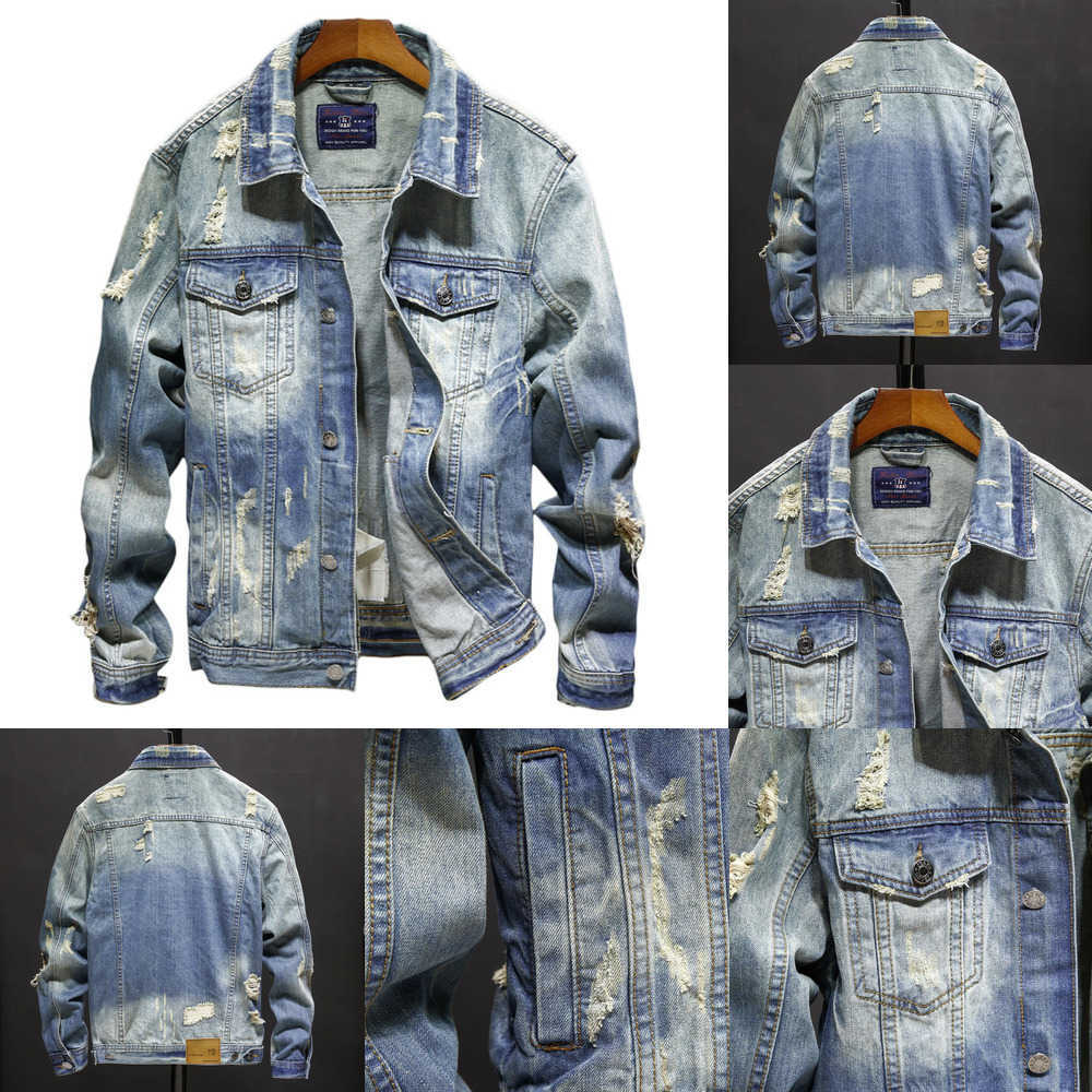 

Slim Denim Cowboy Jackets Fit Men Jacket Men's Ripped Jean Jacket Hip Hop Streetwear Coats GZJ1, Blue