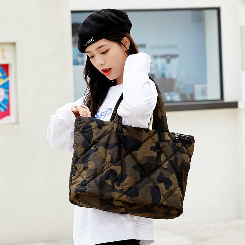 Storage Bags 3 Bags/set Quilted Women Shoulder Bag Large Camouflage Padded Tote Canvas Crossbody Bags for Women 2023 Soft Shopper Purses New P230-image-864395870