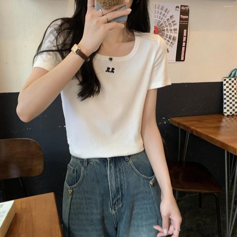 

Women's T Shirts Womens Shirt 2023 Summer Simple Embroidery Cotton Short Sleeve T-shirt Women's Tops Cropped Tees Casual Streetwear, Black