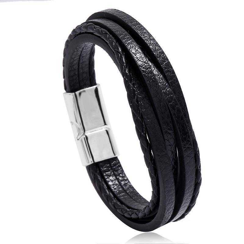 

Accessories Multilayer Simplicity Woven Mens Leather Bracelet Magnetic Buckle Imitation Cowhide