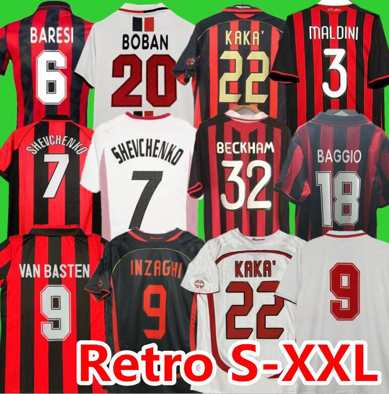 

11 12 VAN BASTEN BOBAN Retro Soccer Jerseys 93 94 95 96 97 MALDINI SHEVCHENKO BOBAN RUI COSTA KAKA BAGGIO INZAGHI 02 03 04 05 06 07 Football Shirt Ac Milans, 99-00 home