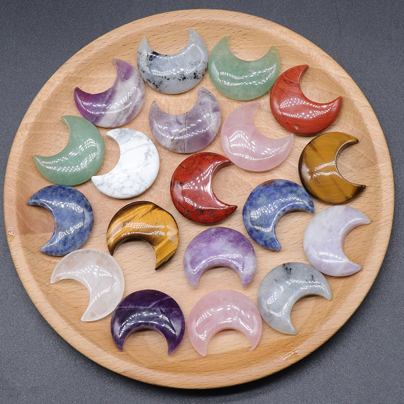 

30MM crescent moon Carved Stone Rose Quartz Carving Crystal Healing Decoration Ornaments microlandschaft Crafts Jewelry Making