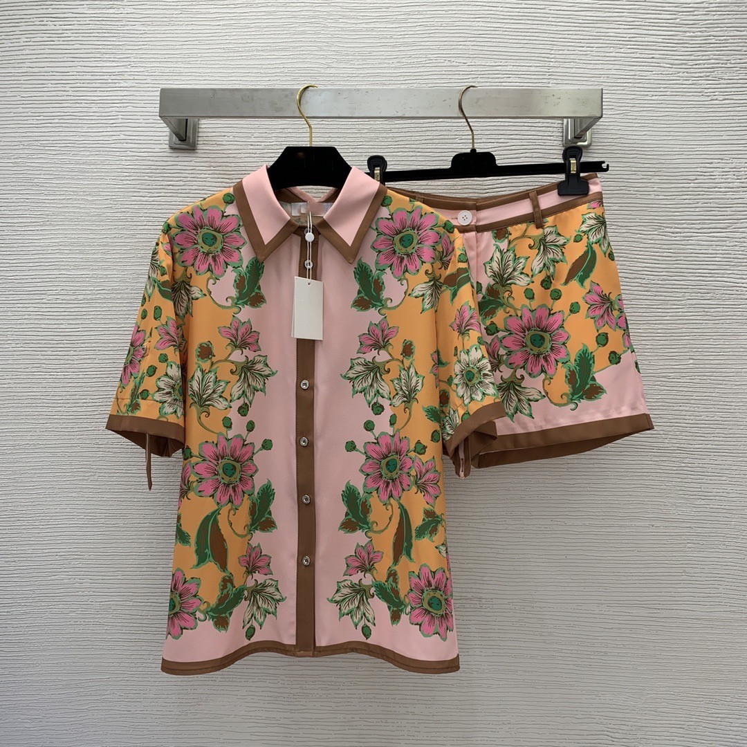 

Women's Two Piece Pants 2023 New Summer Autumn Lapel Neck Short Sleeve Print Tops Brand Same Style Designer 2 Piece Sets 0510-15, Picture color