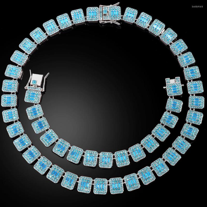 

Chains Hip Hop 13mm Bling Blue Baguette Crystal Tennis Chain Necklace For Women Iced Out Pave Rhinestone Cuban Link Choker Jewelry Gift