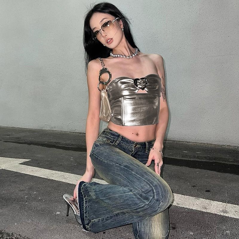 

Women' Tanks Cut Out Sleeveless Vests Metalling Clothing Style Streetwear Summer Outfit Off Shoulder Camis Top Y2k Crop Top