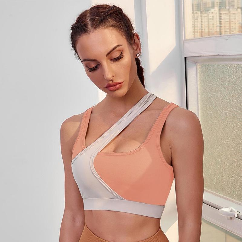 

Yoga Outfit Splicing Shoulder Strap Sports Bra Gym Female Tops Shockproof Fitness Sexy Cross Patchwork Workout Underwear Tank Top, Orange