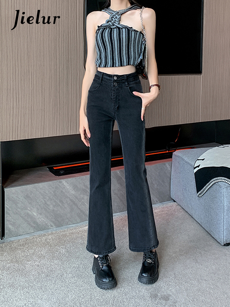 

Women' Jeans Jielur Casual Basic Denim Trousers Female Preppy Style Retro Denim Pants Women Spring High Waist Slim Wide Leg Black Jeans Lady 230510