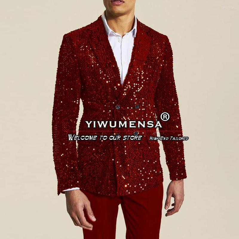 

Men's Suits Burgundy Groom Wedding Tuxedo Men Formal Slim Fit Sparkly Sequins Jacket With Pants 2 Pieces Prom Party Banquet Blazer Set, Ivory