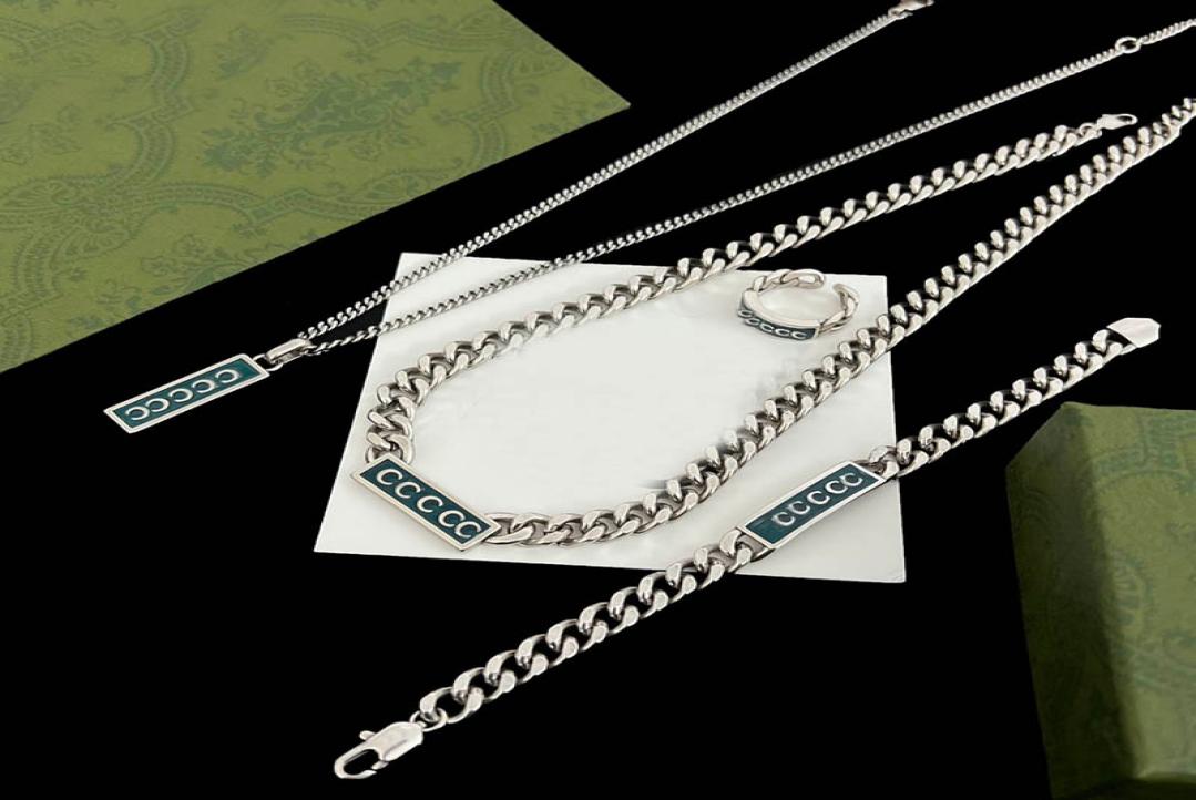 Femmes Chaîne En Argent Collier Designer Bijoux Ensembles Émail Pendentif Colliers Amour Bracelets pour Hommes Hip Hop Anneaux De Mode avec Box59