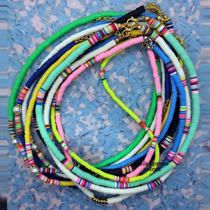 

Charm Bracelets Bohemian Colorful African Vinyl Disc Beads Heishi Necklace With Glass Pearl Surfer Tribal Jewelry