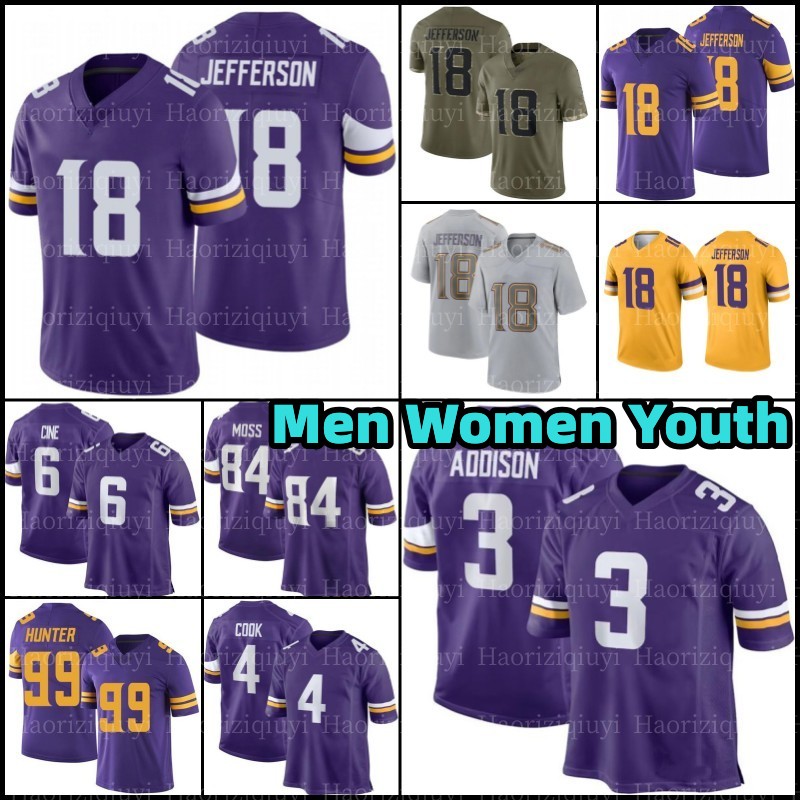 

Addison 18 Justin Jefferson Jersey 4 Dalvin Cook Football 87 T.J. Hockenson 22 Harrison Smith Kirk Cousins 99 Danielle Hunter 84 Randy Moss Lewis Cine, Men jersey