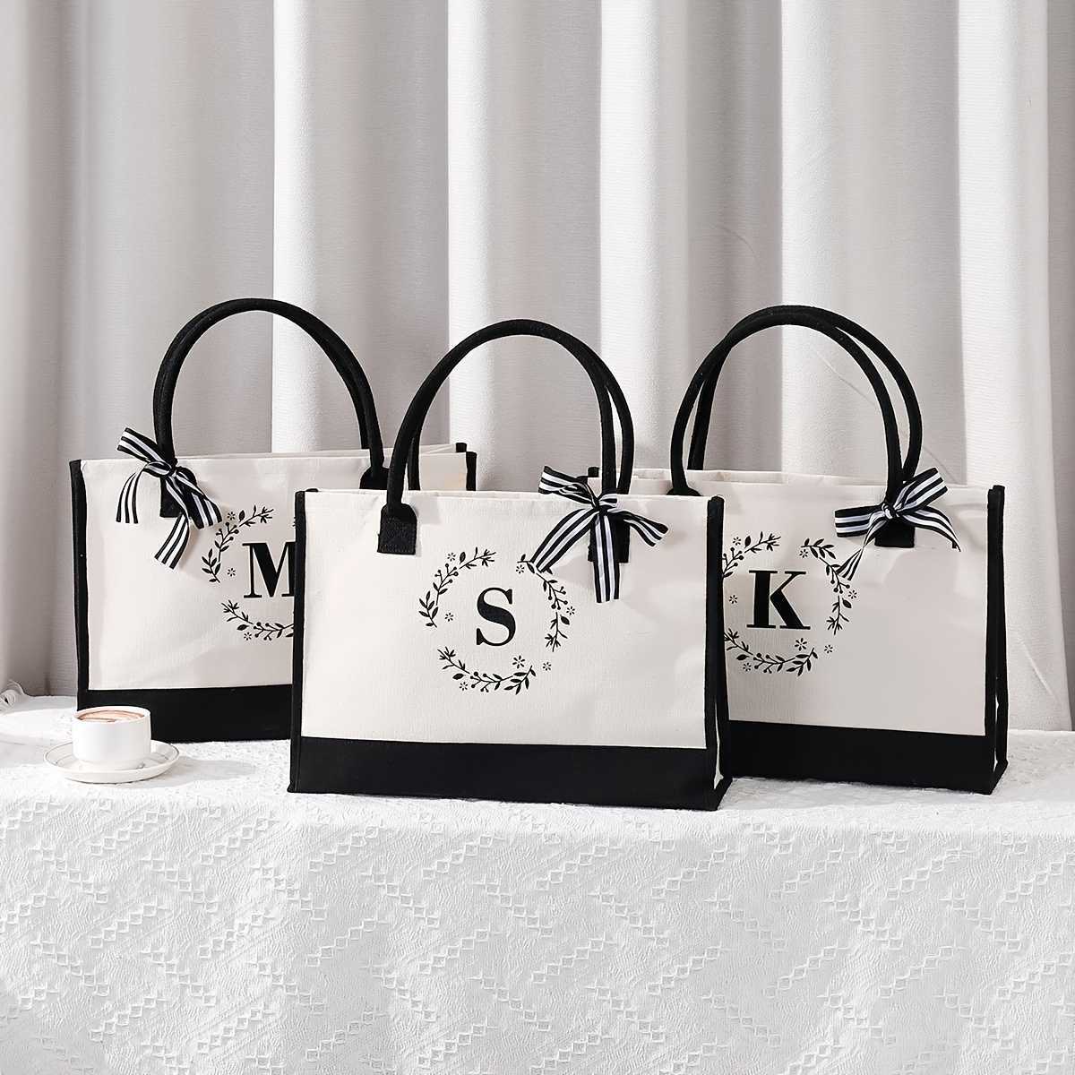 Storage Bags Personalized Initial Canvas Beach Bag Gift Tote Bag For Women Suitable For Wedding Birthday Beach Holiday Unisex Letter Tote Bag P23-image-864393126