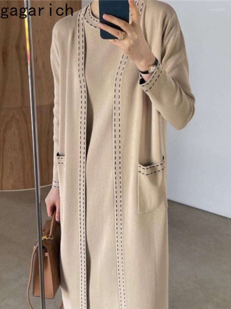 

Work Dresses Gagarich Elegant 2 Piece Set French Top-line Knitted Long Sleeve Cardigan Inner Dress Temperament Female Thick Autumn Suit, Black