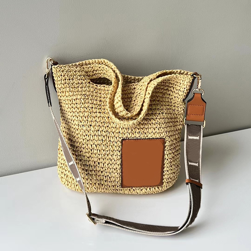 

Straw Shoulder Bags Women Beach Totes Handbag Plain Knitting Crossbody Bag Crochet Embroidery Open Casual Tote Detachable Woven Letter Shoulder Strap Purse, Brown