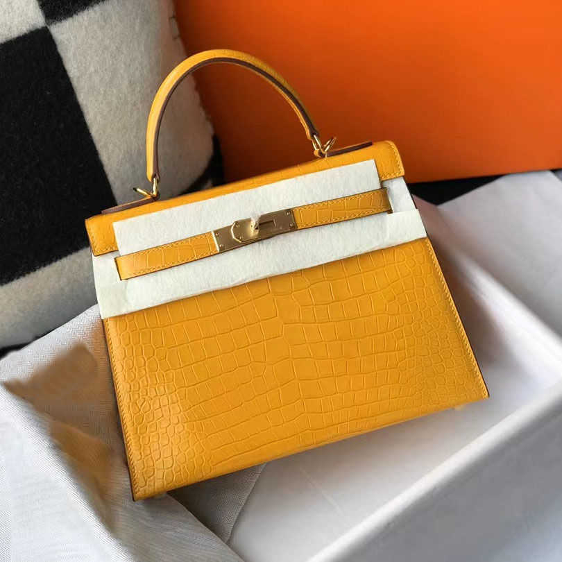 

Fashion H erms Kellies Bags Storage Bags Handmade wax thread high quality crocodile grain cow leather generation and generation kellies bag mini cross women's bag, Bright red