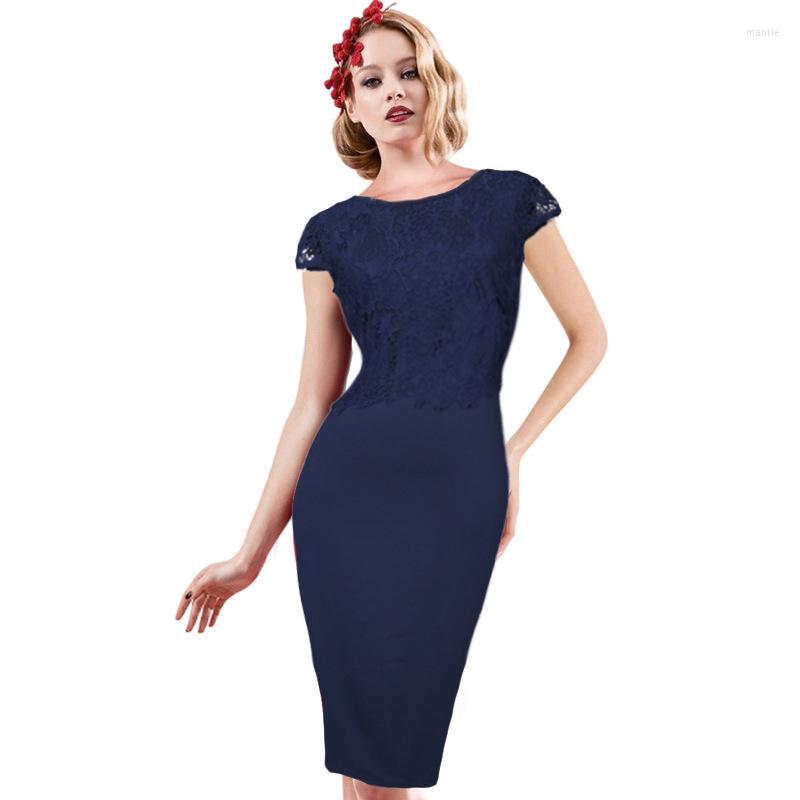 

Party Dresses Feelycc Women Vintage Wear To Work Elegant Vestidos Business Bodycon Sheath Office Ruffle Female Dress, Dark blue