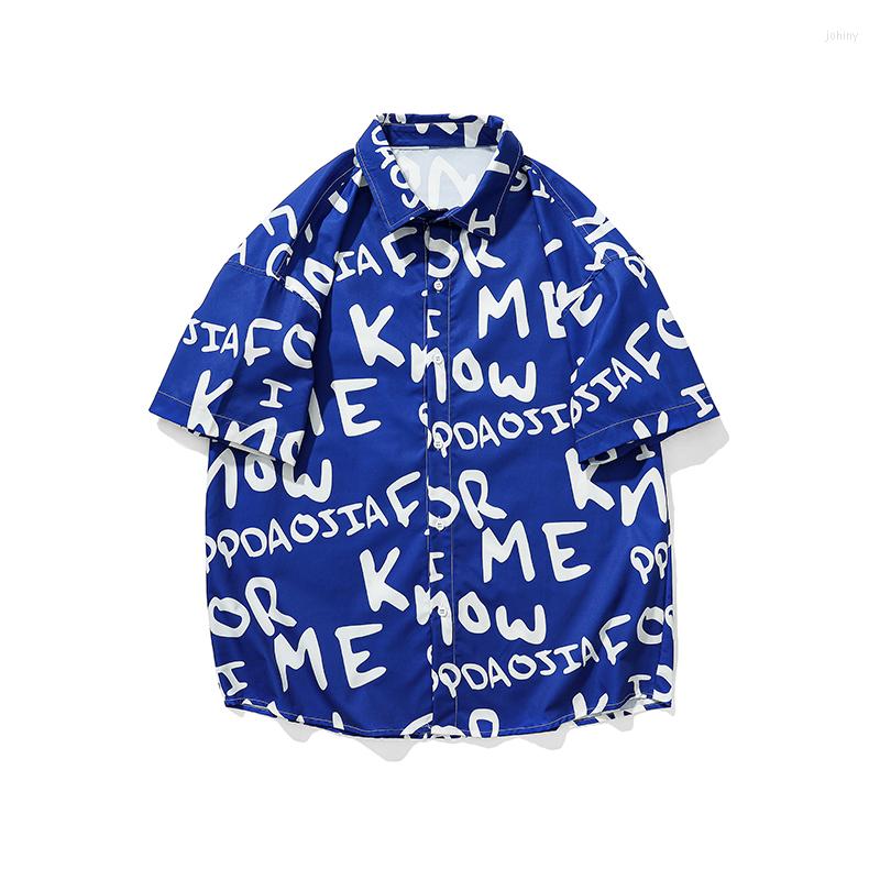 

Men's Casual Shirts Summer Printed Short Sleeve Shirt Men's Plankton Tide Brand Fried Street Port Wind Day Loose Thin, Blue