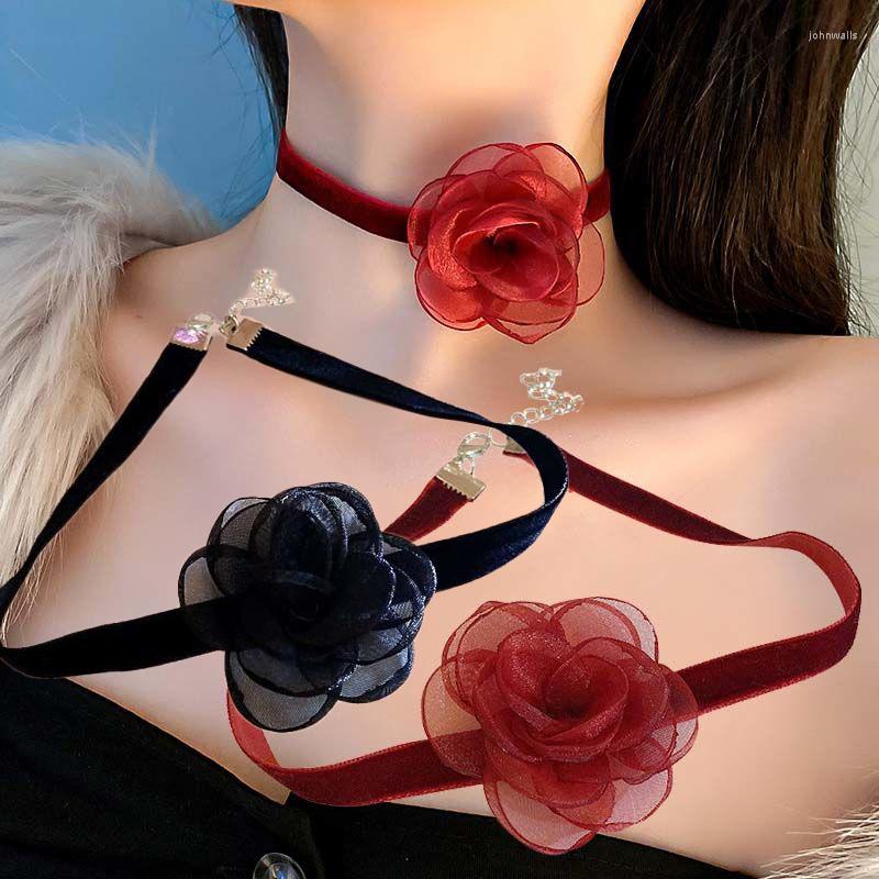 

Choker Fashion Retro Wine Red Dinner Party Big Flower Necklace Lace Collar Sexy Neck Band For Women Girls Jewelry