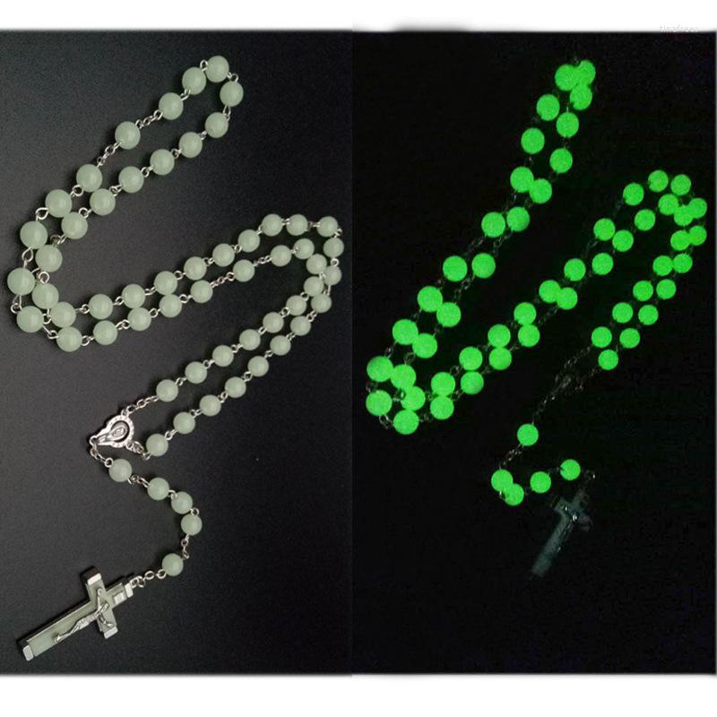 

Chains Glowing Cross Pendant Necklace For Women Men 2023 Vintage Punk Pearl Beaded Sweater Chain Couple Collar Jewelry Gifts
