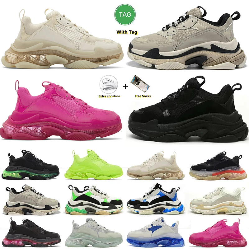 

2023 triple s men women designer casual shoes platform sneakers clear sole black white grey red pink blue Royal Neon Green mens trainers Tennis, Item#8