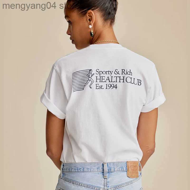 Women's T-Shirt Health Club EST.1994 American Vintage Style Women Short Sleeve Tees White Loose Cotton Casual Tops Summer Street Fashion T shir