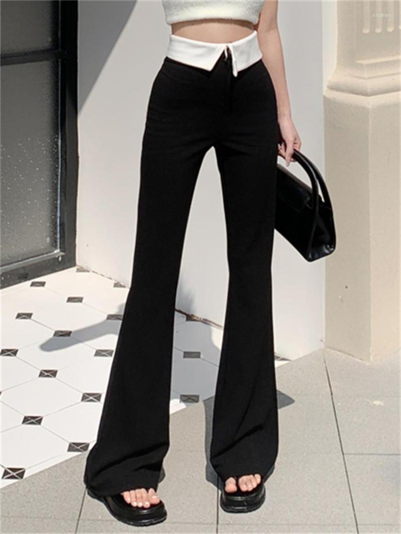 

Women' Pants PLAMTEE Black Slim Trousers Solid 2023 Vintage Office Lady Streetwear Loose Chic Casual Work Wear All Match Flare