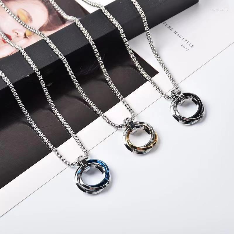 

Pendant Necklaces Geometric Stacking Interlocking Stainless Steel Three Circles For Men Cool Boys Punk Hip Hop Chain Necklace Jewelry Gift